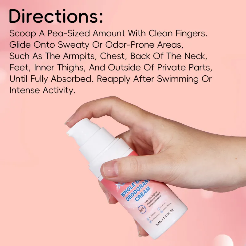 Directions for applying whole body deodorant cream